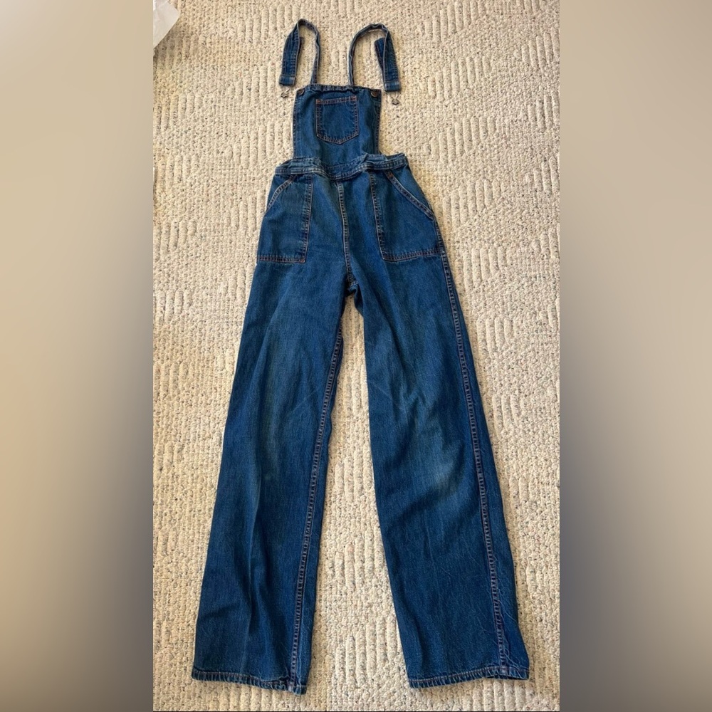 Vintage 1970s Wide Leg Women’s Blue Denim Jean Overalls, size 10 T